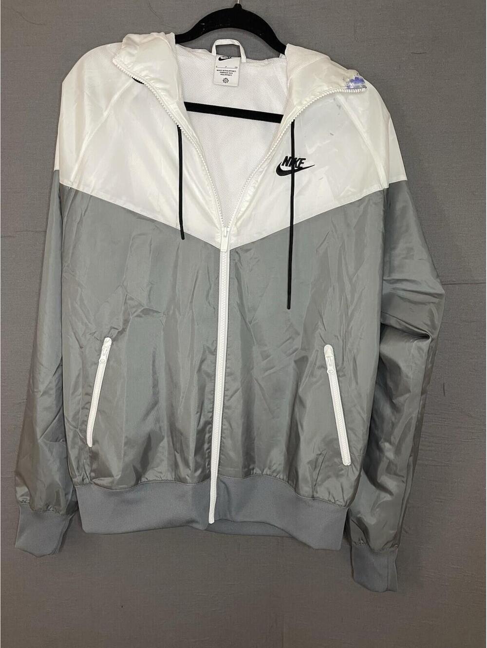 Nike Windrunner Hooded Jacket White Grey Full Zip Mens Small (As It )